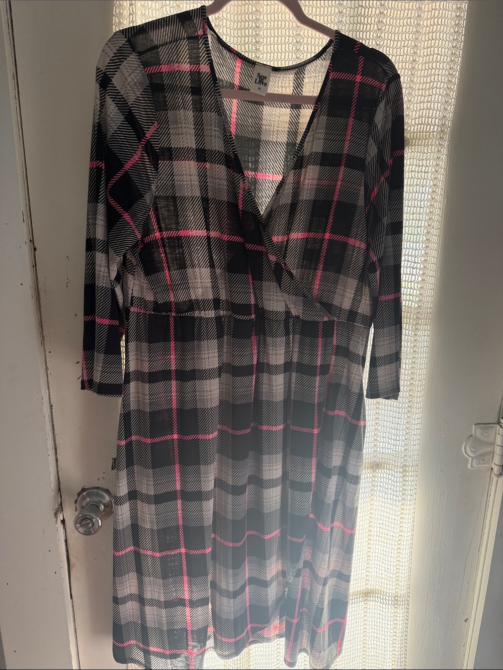 Sew In Love Black and Gray Plaid Dress with Pink Accents 2xl